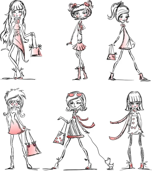 Dibujos animados chicas de moda — Vector de stock