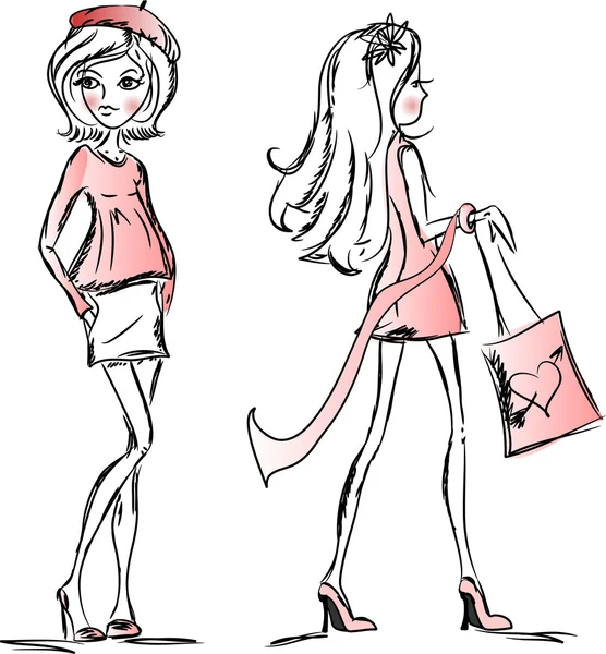 Kreskówka modne dziewczyny — Wektor stockowy