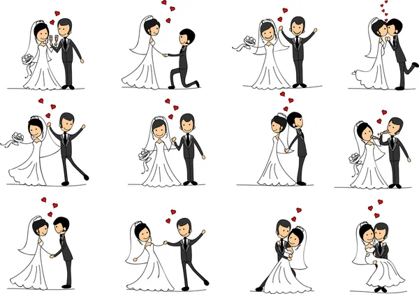 Set of wedding pictures, bride and groom in love Royalty Free Stock Vectors