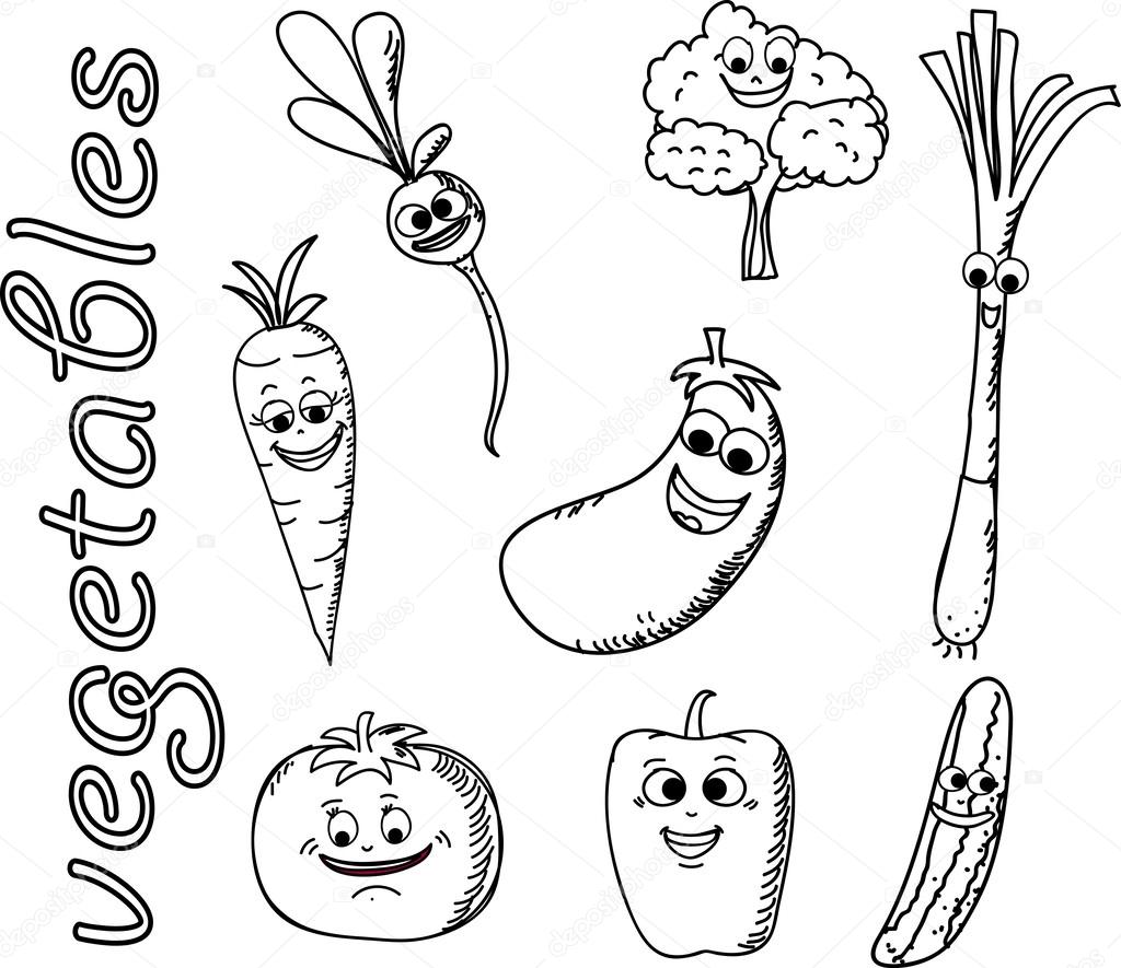 Set funny cartoon vegetables