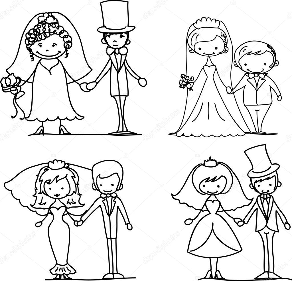 Wedding cartoon bride and groom