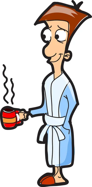 Hombre de dibujos animados sosteniendo una taza de café — Vector de stock