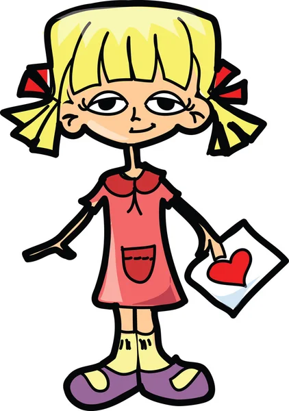 Cartoon-Mädchen mit Zeichnung des Herzens — Stockvektor