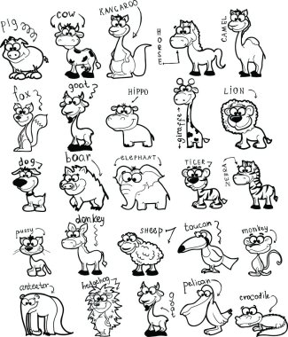 siyah-beyaz karikatür hayvanlar