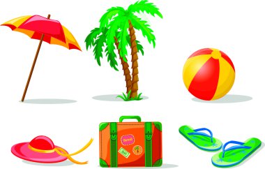 arka plan, palm, top, parmak arası terlik ve bavul seyahat