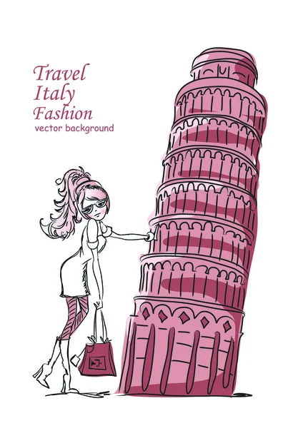 Dziewczyna kreskówka moda podróżuje po świecie — Wektor stockowy
