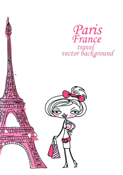Tecknad flicka reser runt i världen — Stock vektor