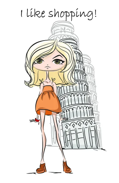 Chica de moda en Pisa — Vector de stock