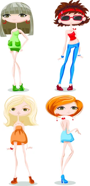 Set of cartoon fashionable girls — Stock Vector