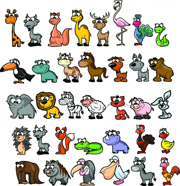 Conjunto de animales de dibujos animados lindo — Vector de stock