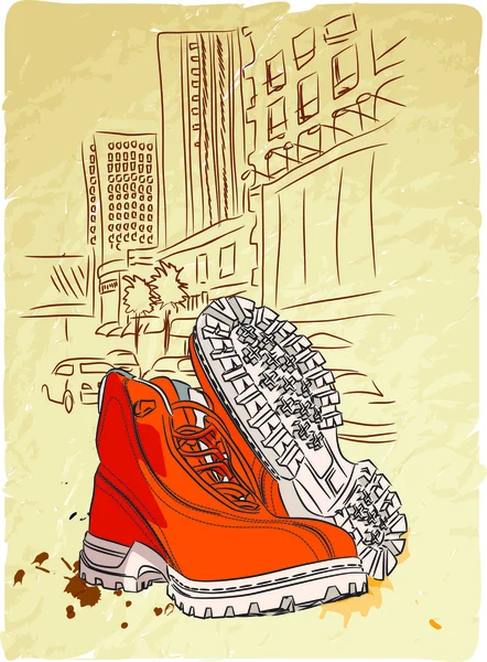 Stylish shoes at urban background — Stock Vector