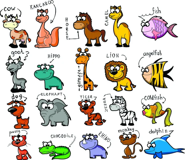 Velká sada kreslené zvířata — Stockový vektor