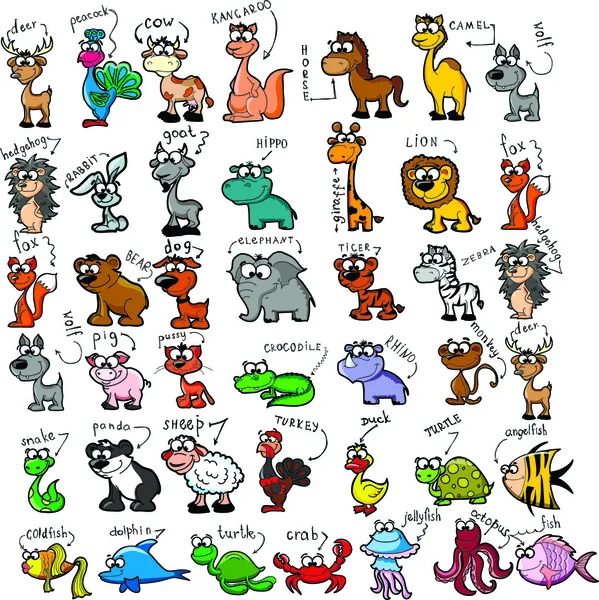 Gran conjunto de animales de dibujos animados — Vector de stock