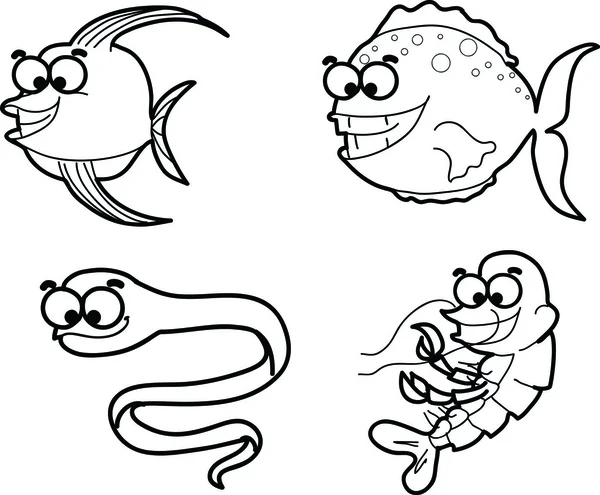 Set cartoon zeedieren — Stockvector