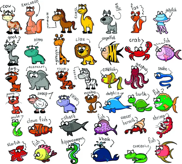 Grand ensemble d'animaux de dessin animé — Image vectorielle