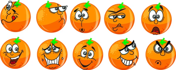 Cartoon sinaasappelen met emoties — Stockvector