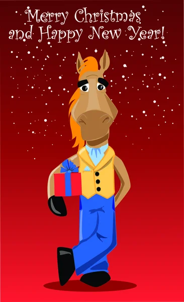 Legrační koně s dar, Vánoční pozadí — Stockový vektor