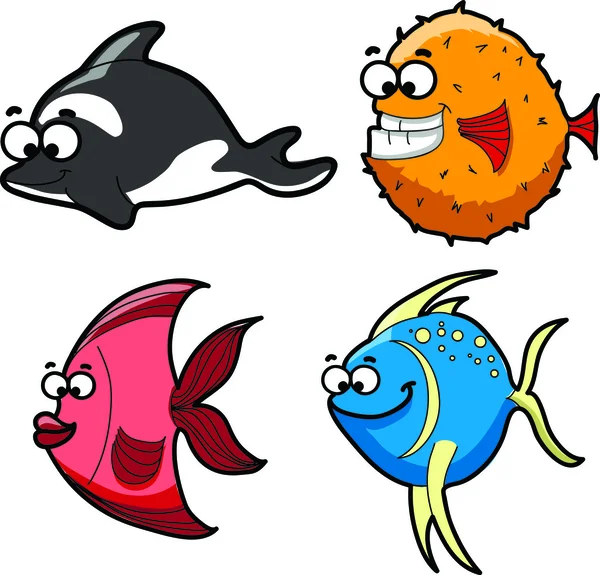 Grande serie di pesci di cartone animato — Vettoriale Stock