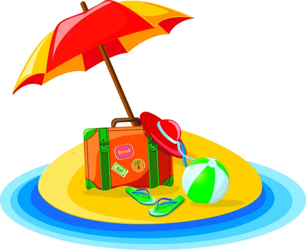 Fondo di viaggio, palma e valigia — Vettoriale Stock