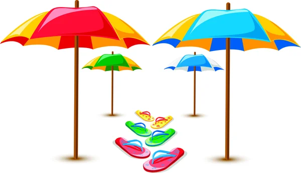 Beach umbrellas and flip flops — Stock Vector
