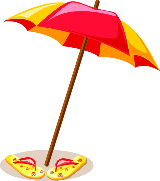 Beach umbrella and slippers — Stock Vector