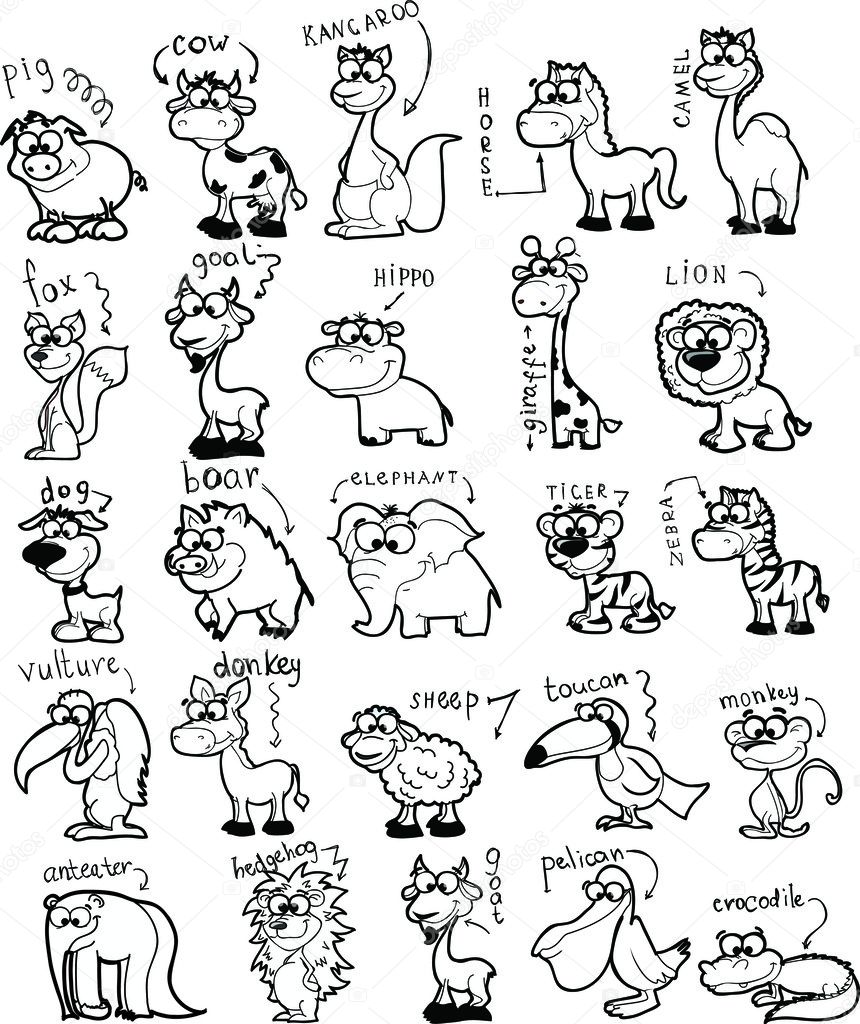 Cartoon black and white animals ⬇ Vector Image by © virinaflora Vector Stock 38146877