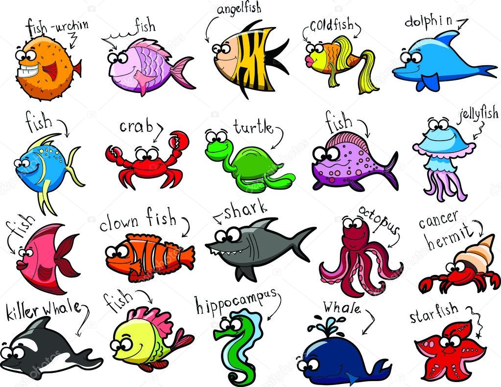 Grande set di cartoon animali marini — Vettoriale Stock
