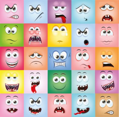 Cartoon faces with emotions clipart