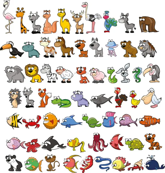 Conjunto de animales de dibujos animados lindo — Vector de stock