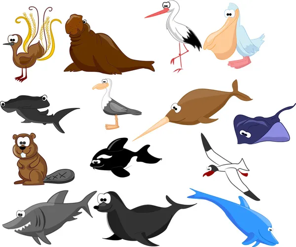 Zestaw różnych zwierząt i ptaków — Wektor stockowy