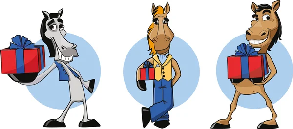 Legrační koně s dárek — Stockový vektor
