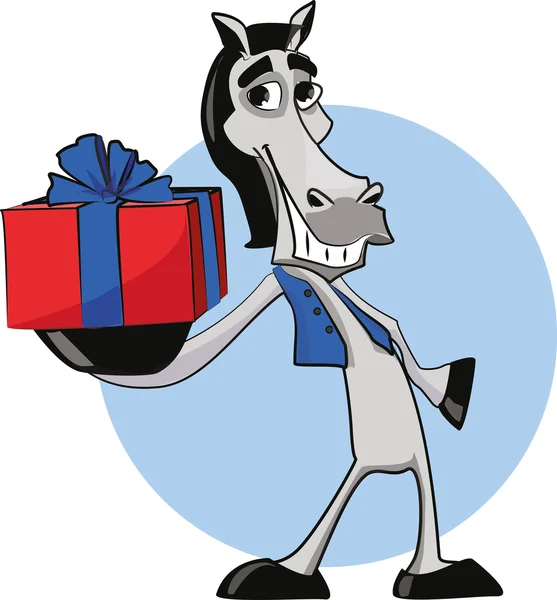 Lustiges Pferd mit Geschenk — Stockvektor