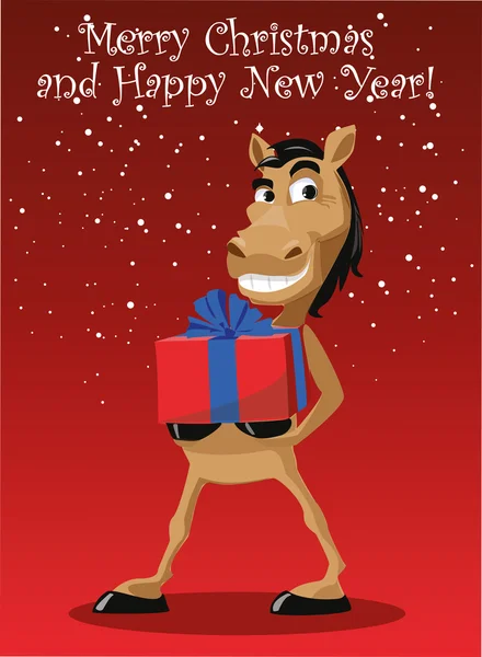 Funny horse with present — Stock Vector