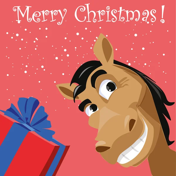 Funny horse with present — Stock Vector