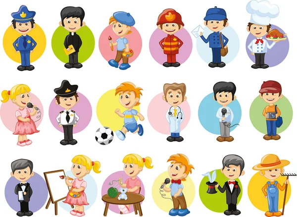 Personnages de dessins animés de différentes professions — Image vectorielle