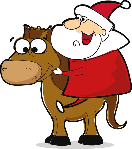 Funny Santa Claus con caballo — Vector de stock