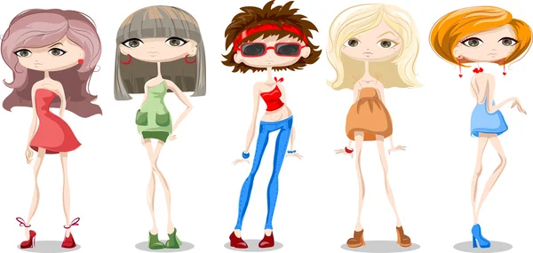 Ensemble de filles à la mode dessin animé — Image vectorielle