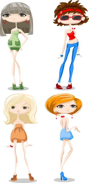 Μόδας κορίτσια κινουμένων σχεδίων — Διανυσματικό Αρχείο
