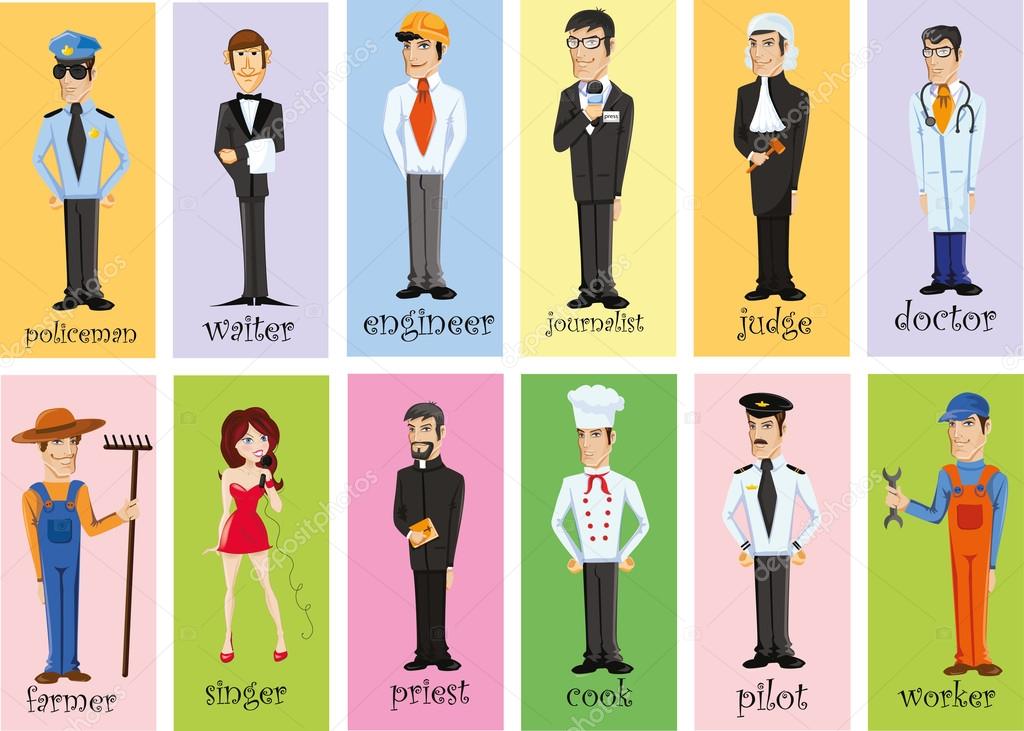 Cartoon characters of different professions