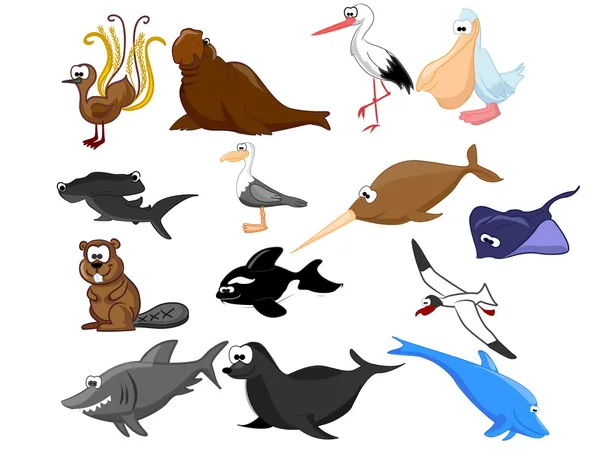 Ensemble de différents animaux et oiseaux — Image vectorielle