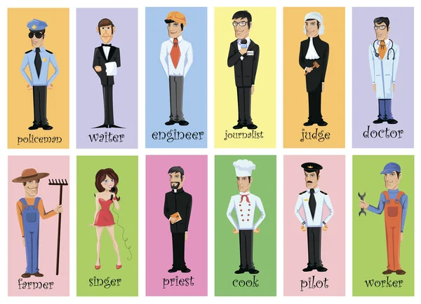 Personnages de dessins animés de différentes professions — Image vectorielle