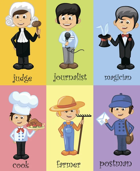 Personaggi dei cartoni animati di diverse professioni — Vettoriale Stock