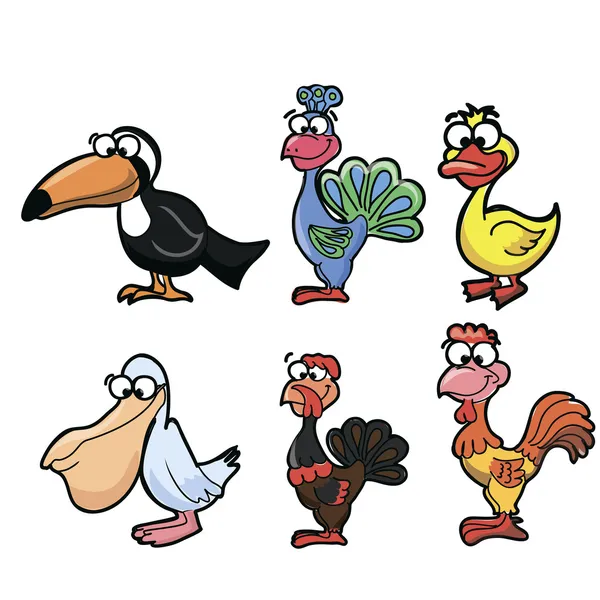 Set di simpatici uccelli dei cartoni animati — Vettoriale Stock