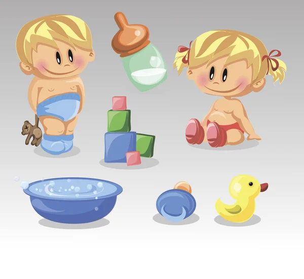 Baby boys and baby girls — Stock Vector