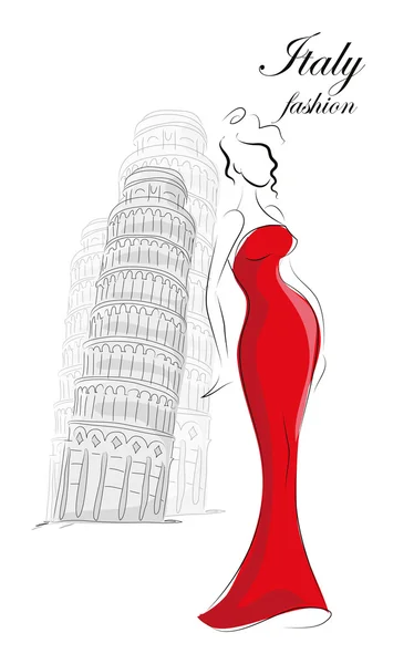 Chica de moda en Italia — Vector de stock