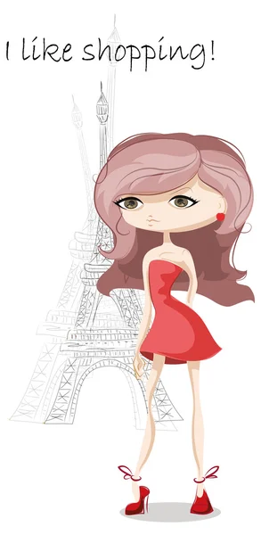 Fashion girl in Paris, — Stock Vector