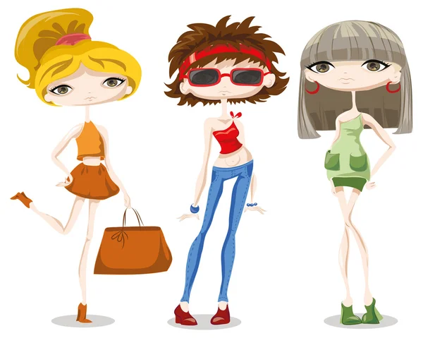 Meninas da moda em diferentes países — Vetor de Stock