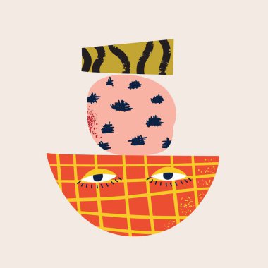 Çizgi film Düz Tasarımı 'nda büyük renkli vektör illüstrasyon posterleri. El çizimi soyut şekiller, farklı doku komik karakterler.