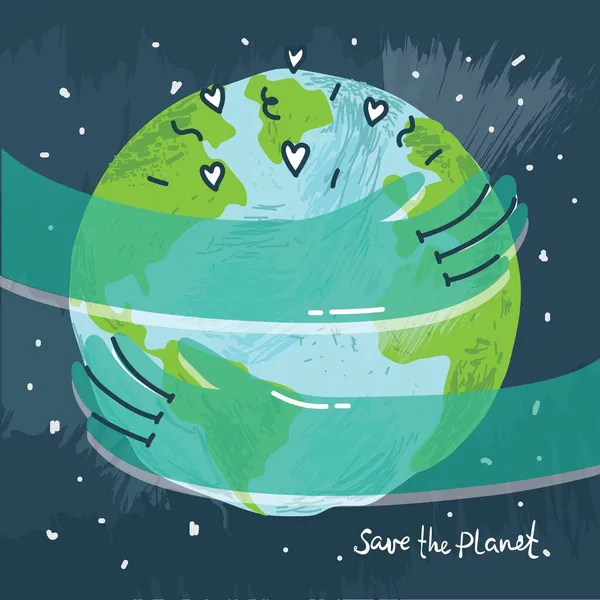 地球、人間手保存地球の概念. — ストックベクタ