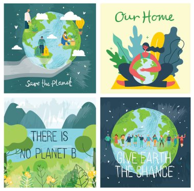Dünya 'yı kurtarmaya çalışan insan karakterleri. Küresel Isınma ve İklim Değişikliği Kavramı.